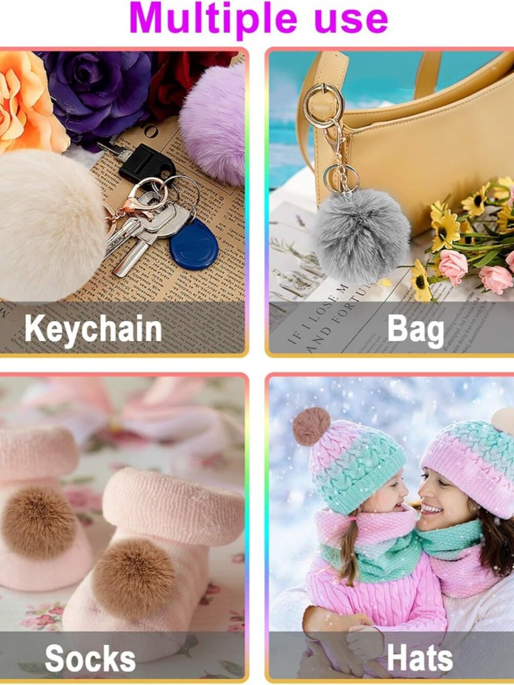 26 Pcs Faux Fur Pom Poms DIY Hat Pompom with Elastic Loop Soft Color - Picture 6 of 7